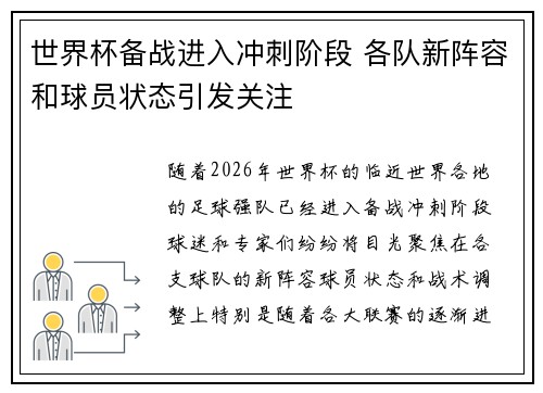 世界杯备战进入冲刺阶段 各队新阵容和球员状态引发关注